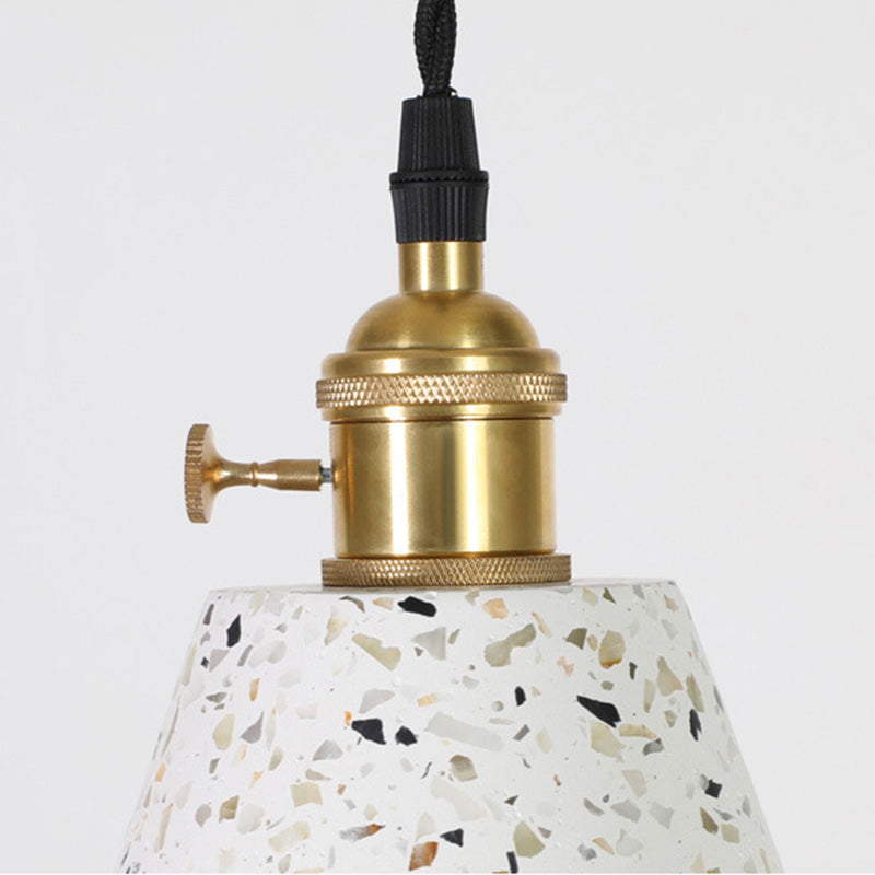 Contemporary Nordic Terrazzo Brass Round Cylinder Conic 1-Light Pendant Light For Dining Room