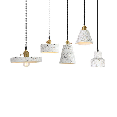 Contemporary Nordic Terrazzo Brass Round Cylinder Conic 1-Light Pendant Light For Dining Room