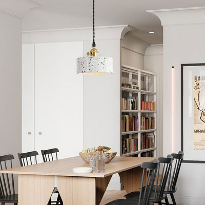 Contemporary Nordic Terrazzo Brass Round Cylinder Conic 1-Light Pendant Light For Dining Room