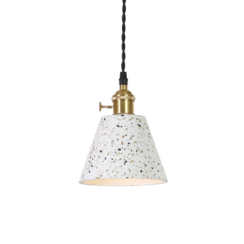 Contemporary Nordic Terrazzo Brass Round Cylinder Conic 1-Light Pendant Light For Dining Room