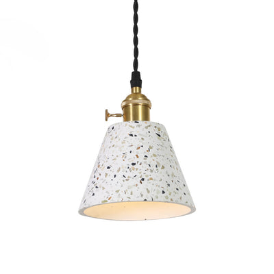 Contemporary Nordic Terrazzo Brass Round Cylinder Conic 1-Light Pendant Light For Dining Room