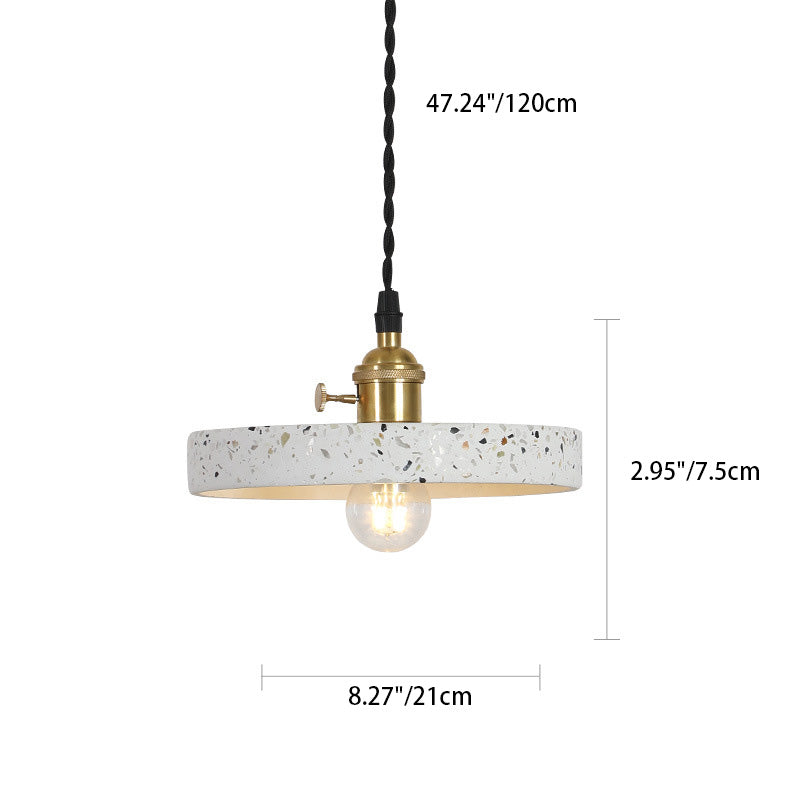 Contemporary Nordic Terrazzo Brass Round Cylinder Conic 1-Light Pendant Light For Dining Room