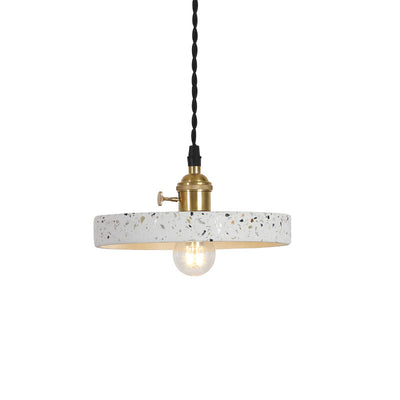 Contemporary Nordic Terrazzo Brass Round Cylinder Conic 1-Light Pendant Light For Dining Room