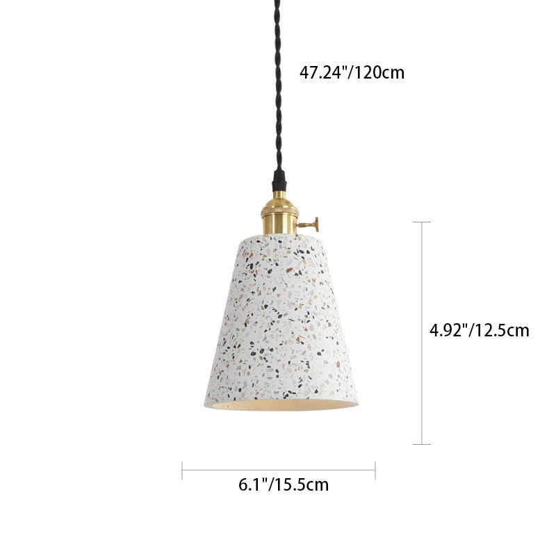 Contemporary Nordic Terrazzo Brass Round Cylinder Conic 1-Light Pendant Light For Dining Room