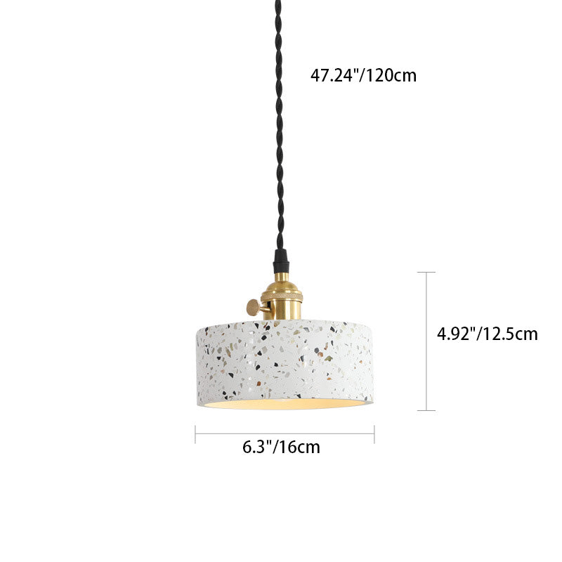 Contemporary Nordic Terrazzo Brass Round Cylinder Conic 1-Light Pendant Light For Dining Room