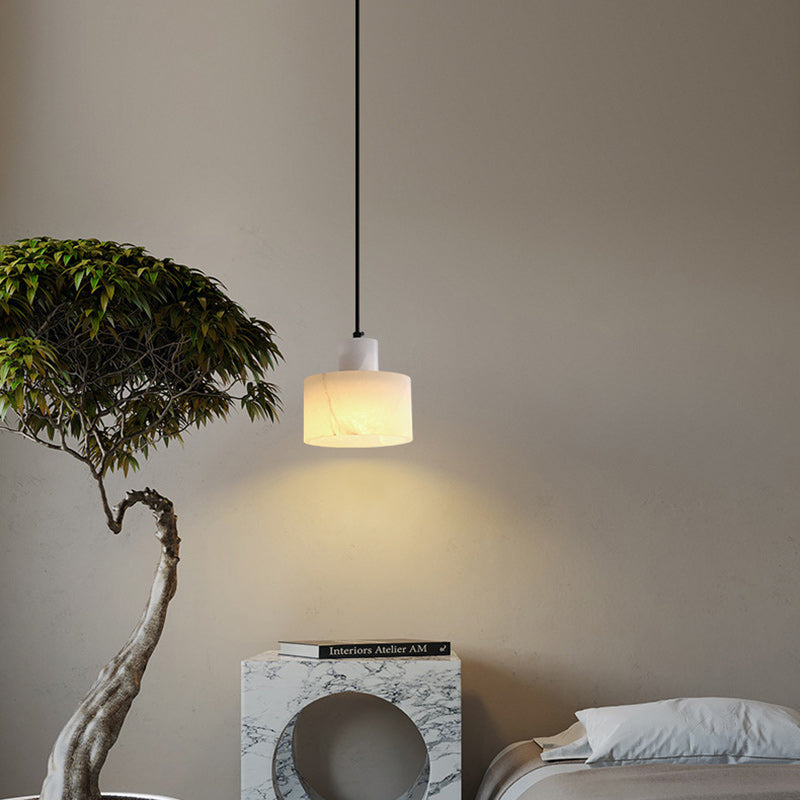 Modern Simplicity Marble Iron Cylinder 1-Light Pendant Light For Bedside