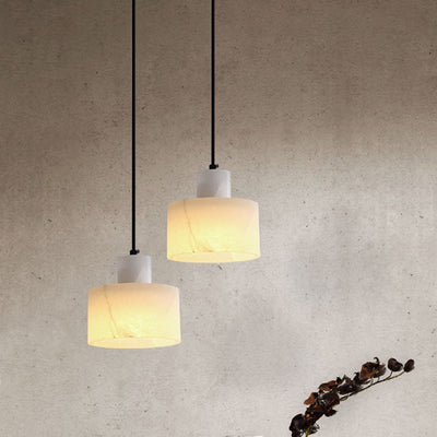 Modern Simplicity Marble Iron Cylinder 1-Light Pendant Light For Bedside