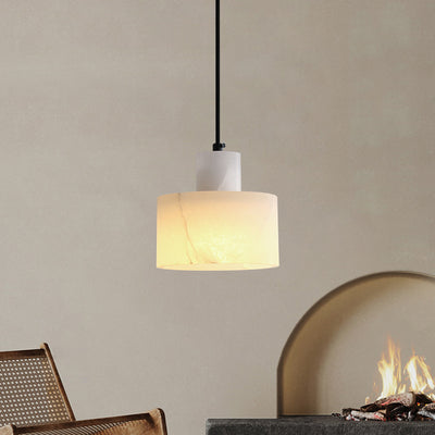 Modern Simplicity Marble Iron Cylinder 1-Light Pendant Light For Bedside