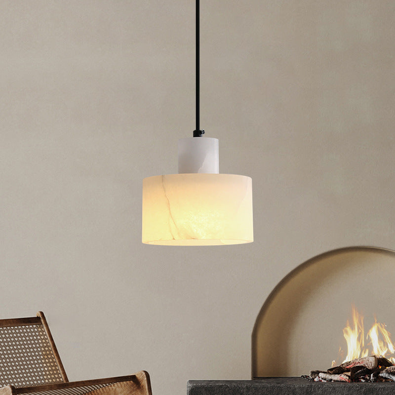 Modern Simplicity Marble Iron Cylinder 1-Light Pendant Light For Bedside