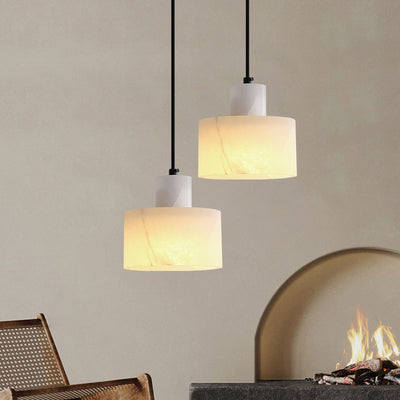 Modern Simplicity Marble Iron Cylinder 1-Light Pendant Light For Bedside