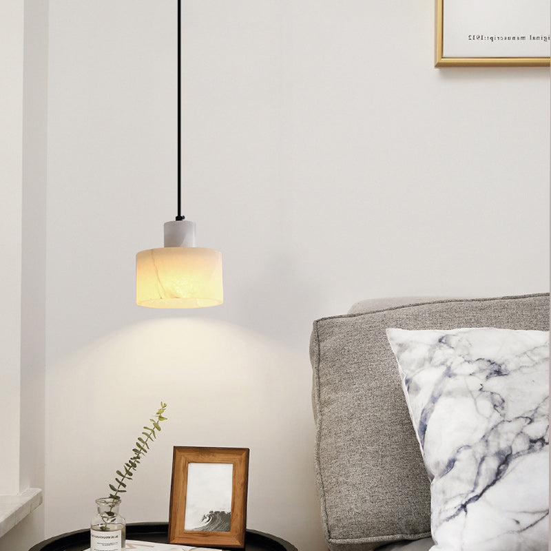 Modern Simplicity Marble Iron Cylinder 1-Light Pendant Light For Bedside