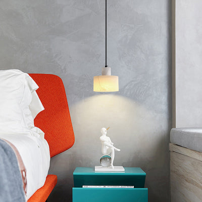 Modern Simplicity Marble Iron Cylinder 1-Light Pendant Light For Bedside