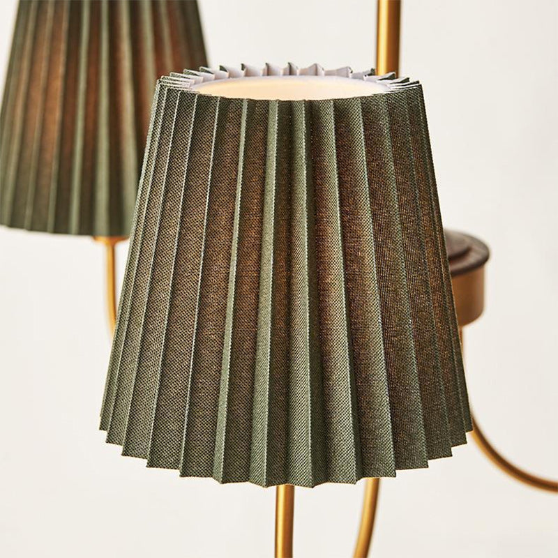 Contemporary Retro Cotton Linen Iron Wood Cylinder Pleated 3/5 Light Chandeliers For Living Room