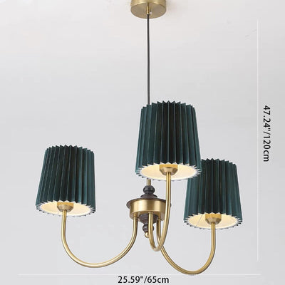 Contemporary Retro Cotton Linen Iron Wood Cylinder Pleated 3/5 Light Chandeliers For Living Room