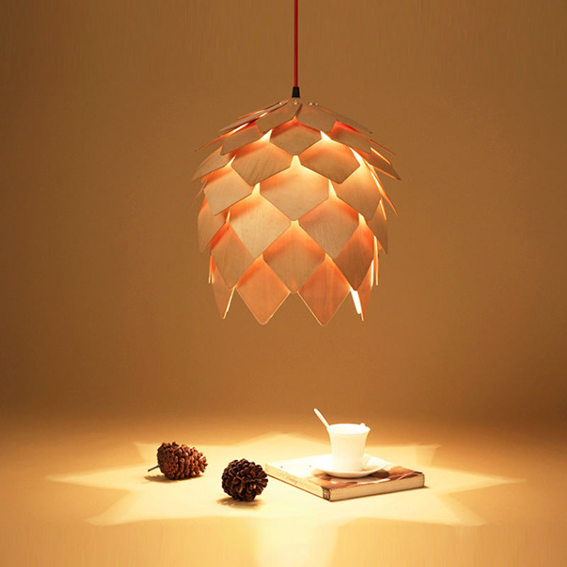 Contemporary Creative Wood Strobile 1-Light Pendant Light For Dining Room