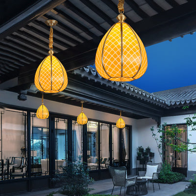 Modern Mid-century Waterproof Copper Glass Cage Rhombic Cylinder 1/3/4 Light Chandeliers For Outdoor Patio