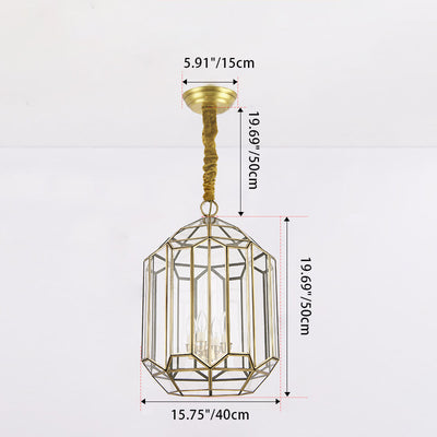 Modern Mid-century Waterproof Copper Glass Cage Rhombic Cylinder 1/3/4 Light Chandeliers For Outdoor Patio