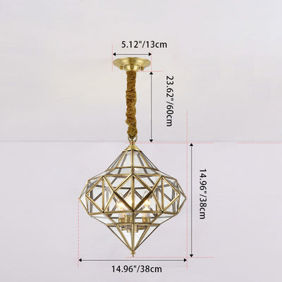 Modern Mid-century Waterproof Copper Glass Cage Rhombic Cylinder 1/3/4 Light Chandeliers For Outdoor Patio