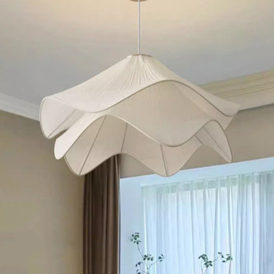 Traditional French Fabric Hat Wave Petal 2-Tier 1-Light Pendant Light For Bedroom