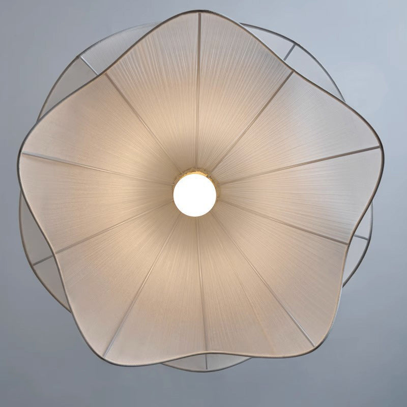 Traditional French Fabric Hat Wave Petal 2-Tier 1-Light Pendant Light For Bedroom