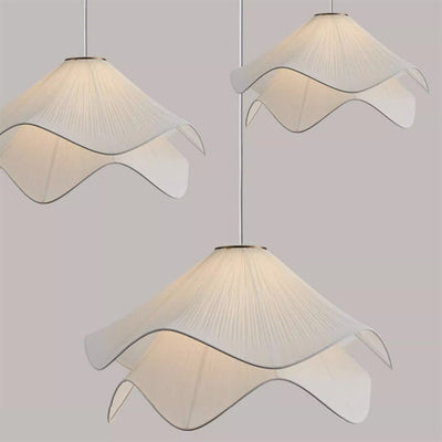 Traditional French Fabric Hat Wave Petal 2-Tier 1-Light Pendant Light For Bedroom