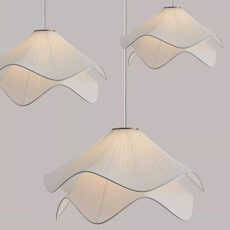 Traditional French Fabric Hat Wave Petal 2-Tier 1-Light Pendant Light For Bedroom