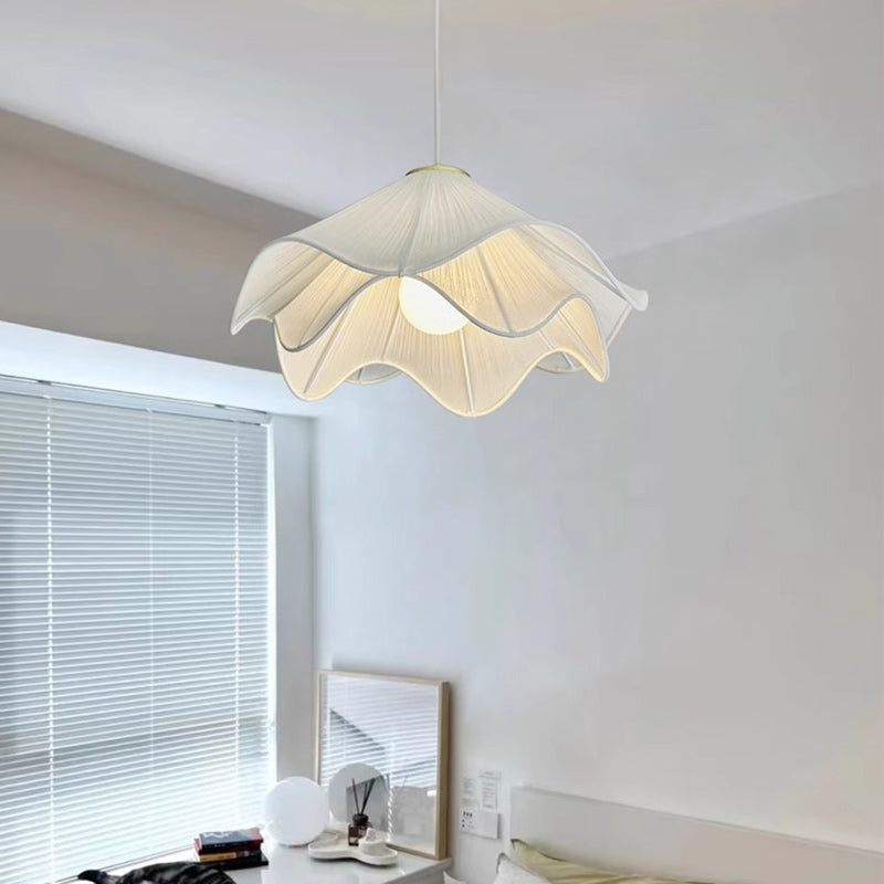 Traditional French Fabric Hat Wave Petal 2-Tier 1-Light Pendant Light For Bedroom