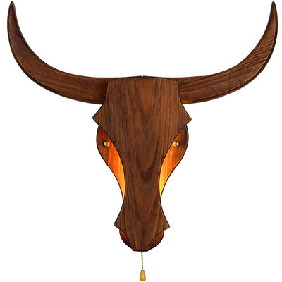 Traditional Rustic Solid Wood Cow Head LED Wall Sconce Lamp For Hallway