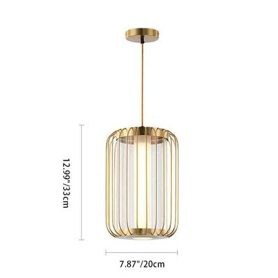 Moderne Mid-century Eisen Acryl Zylinder Käfig LED Pendelleuchte für Esszimmer 