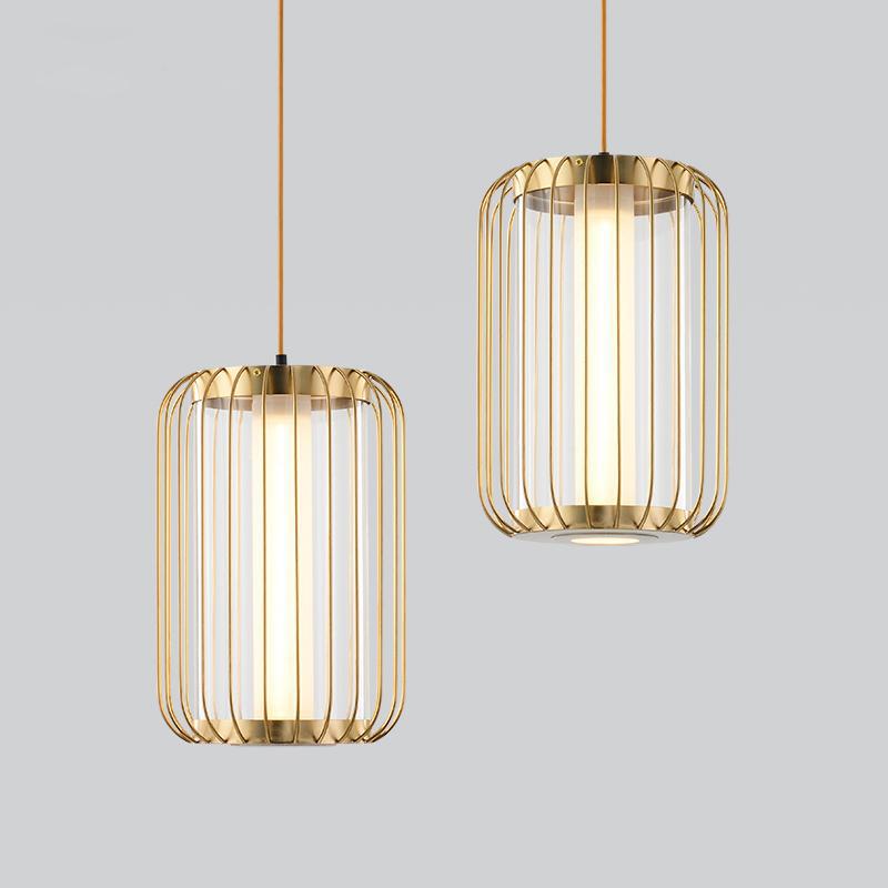 Moderne Mid-century Eisen Acryl Zylinder Käfig LED Pendelleuchte für Esszimmer 