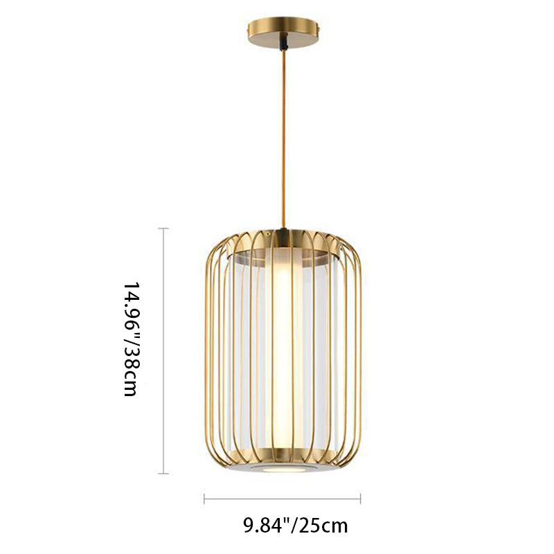 Moderne Mid-century Eisen Acryl Zylinder Käfig LED Pendelleuchte für Esszimmer 