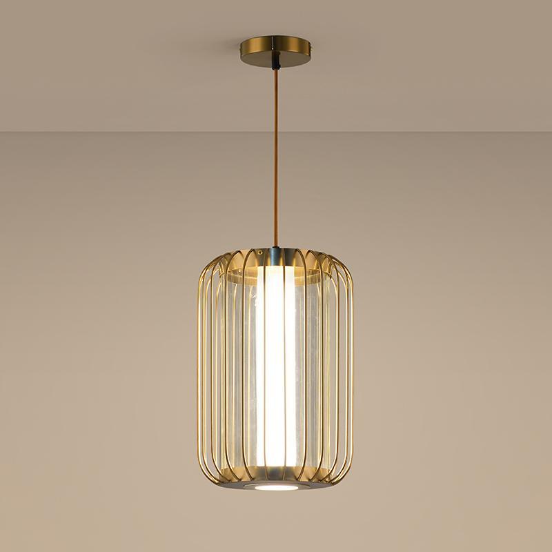 Moderne Mid-century Eisen Acryl Zylinder Käfig LED Pendelleuchte für Esszimmer 