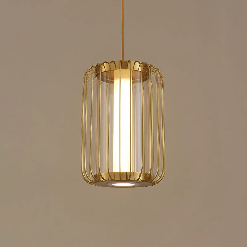 Moderne Mid-century Eisen Acryl Zylinder Käfig LED Pendelleuchte für Esszimmer 