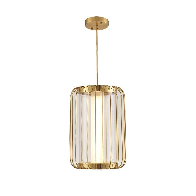 Moderne Mid-century Eisen Acryl Zylinder Käfig LED Pendelleuchte für Esszimmer 