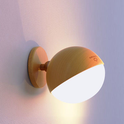 Modern Simplicity Wood ABS Ball Rotatable Rechargeable LED Wall Sconce Lamp For Bedside