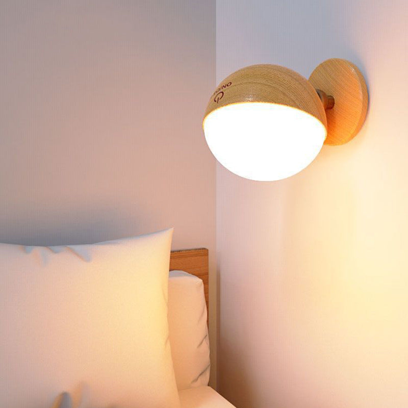 Modern Simplicity Wood ABS Ball Rotatable Rechargeable LED Wall Sconce Lamp For Bedside