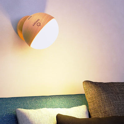 Modern Simplicity Wood ABS Ball Rotatable Rechargeable LED Wall Sconce Lamp For Bedside