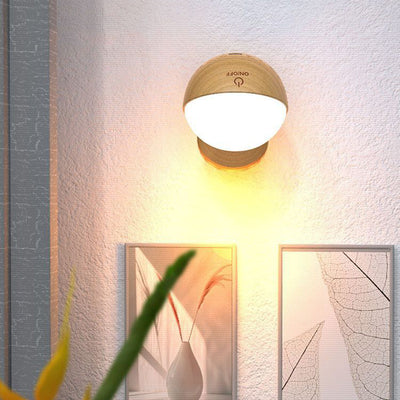 Modern Simplicity Wood ABS Ball Rotatable Rechargeable LED Wall Sconce Lamp For Bedside