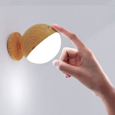 Modern Simplicity Wood ABS Ball Rotatable Rechargeable LED Wall Sconce Lamp For Bedside