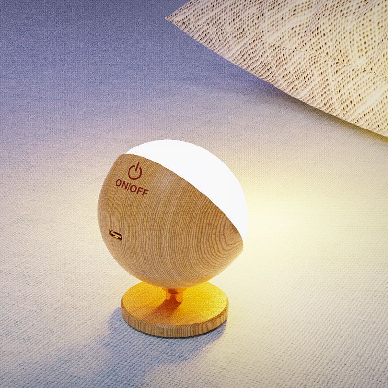 Modern Simplicity Wood ABS Ball Rotatable Rechargeable LED Wall Sconce Lamp For Bedside