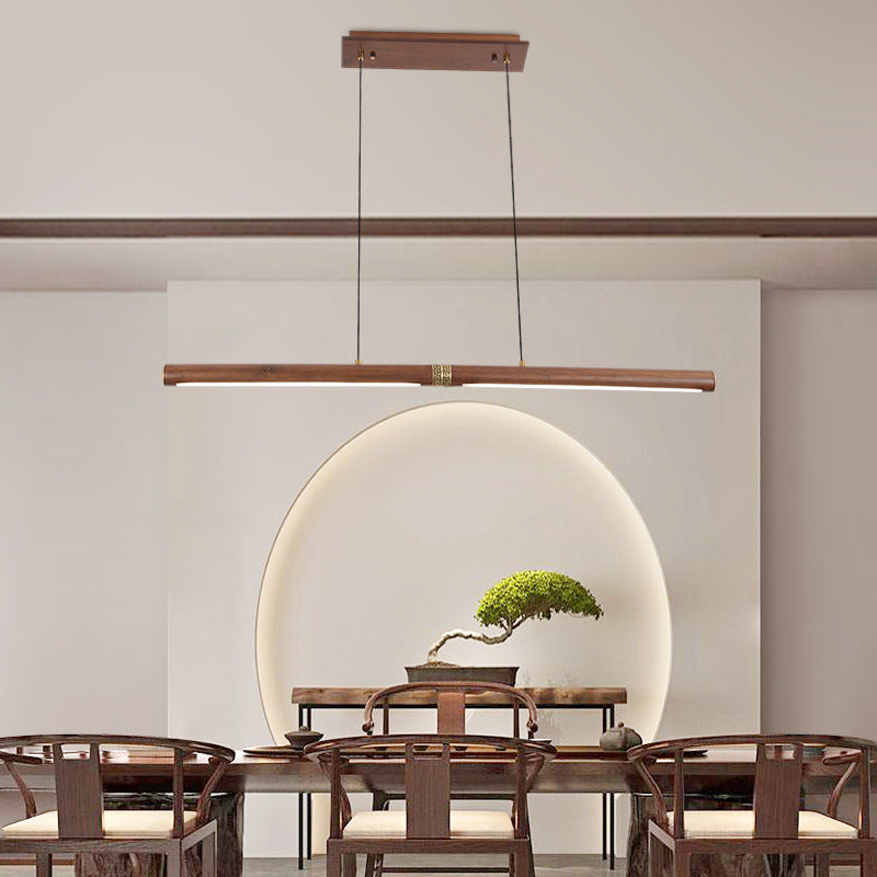 Traditional Chinese Walnut Copper Acrylic Strip Branch LED Chandeliers For Dining Room