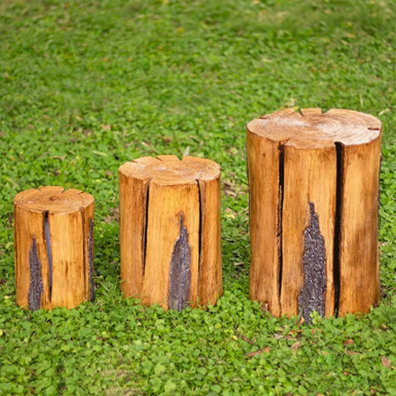 Modern Art Deco Solar Waterproof Resin Fiberglass Cylinder Tree Stump Wood Grain LED Landscape Lighting Outdoor Light For Garden