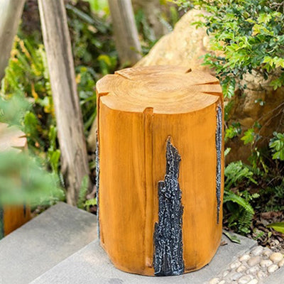 Modern Art Deco Solar Waterproof Resin Fiberglass Cylinder Tree Stump Wood Grain LED Landscape Lighting Outdoor Light For Garden