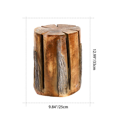 Modern Art Deco Solar Waterproof Resin Fiberglass Cylinder Tree Stump Wood Grain LED Landscape Lighting Outdoor Light For Garden