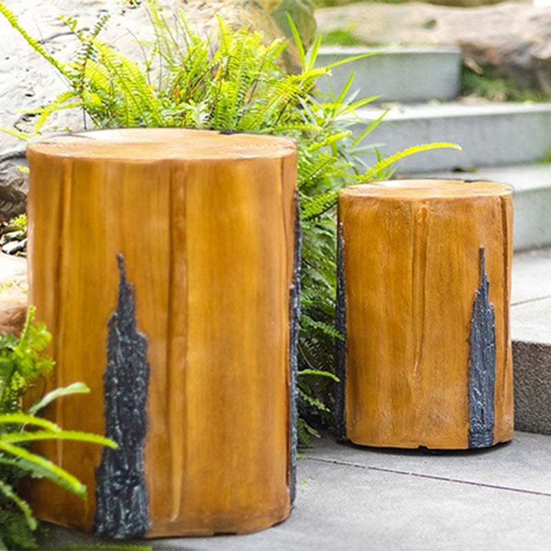 Modern Art Deco Solar Waterproof Resin Fiberglass Cylinder Tree Stump Wood Grain LED Landscape Lighting Outdoor Light For Garden