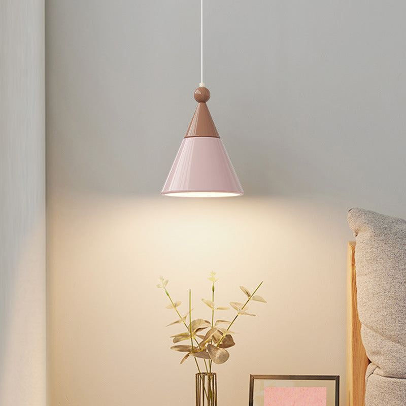 Contemporary Nordic Resin Metal Cylinder Conic Ball 1-Light Pendant Light For Bedside