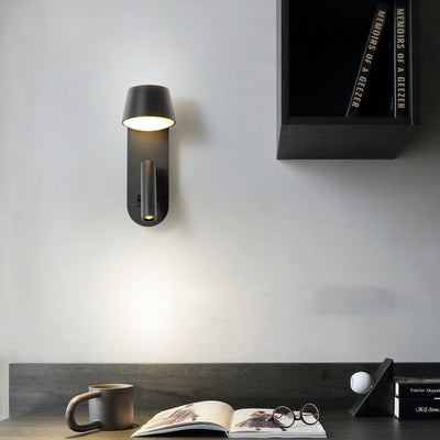 Contemporary Nordic Rotatable Aluminum Acrylic Cylinder Elliptical With Spotlight LED Wall Sconce Lamp For Bedside