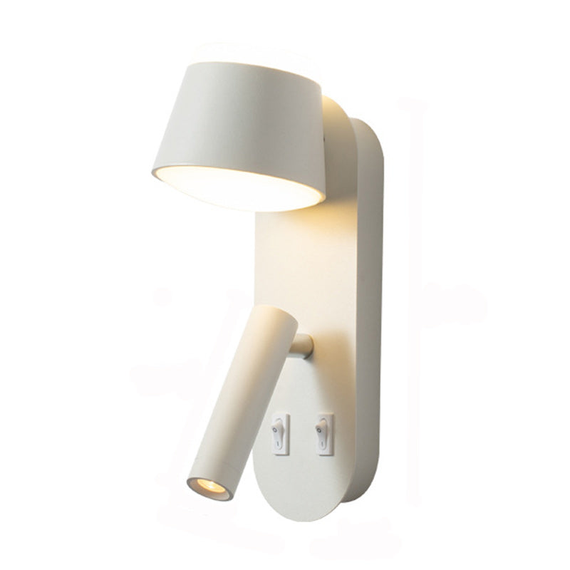 Contemporary Nordic Rotatable Aluminum Acrylic Cylinder Elliptical With Spotlight LED Wall Sconce Lamp For Bedside