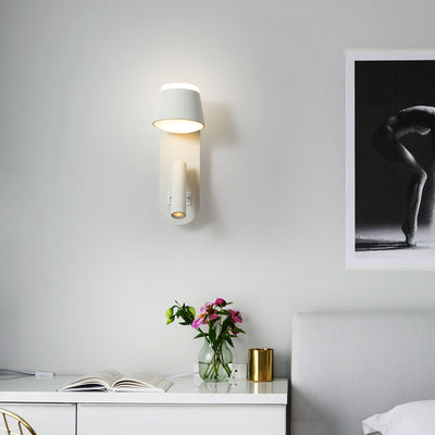 Contemporary Nordic Rotatable Aluminum Acrylic Cylinder Elliptical With Spotlight LED Wall Sconce Lamp For Bedside