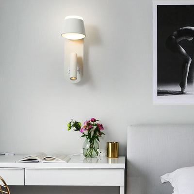 Contemporary Nordic Rotatable Aluminum Acrylic Cylinder Elliptical With Spotlight LED Wall Sconce Lamp For Bedside